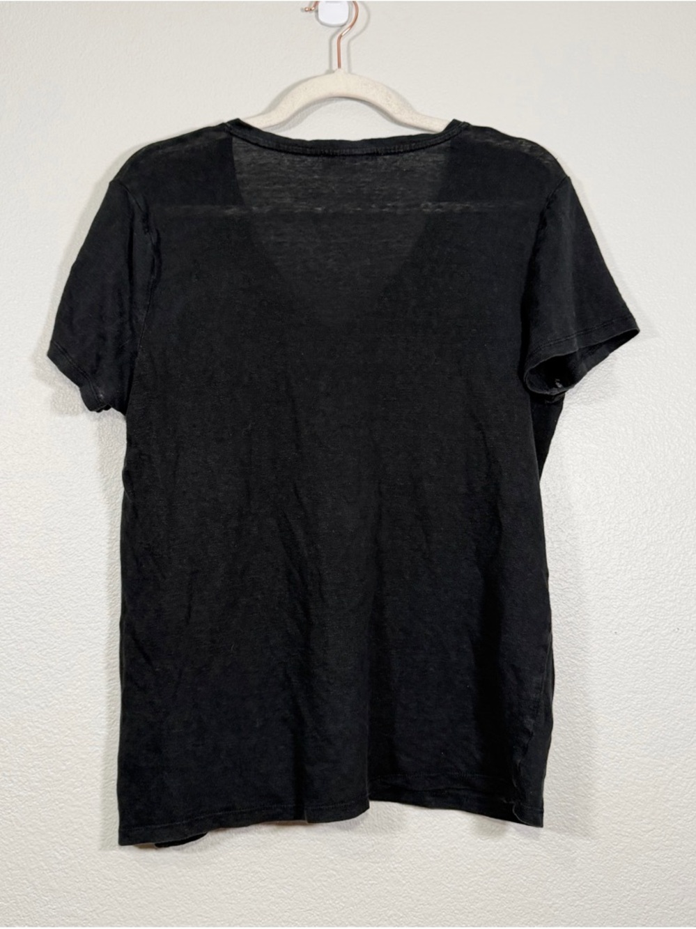 Everlane Shirt Black V-Neck Short Sleeve Tee 100% Linen Classic T-Shirt Women L - Picture 6 of 6
